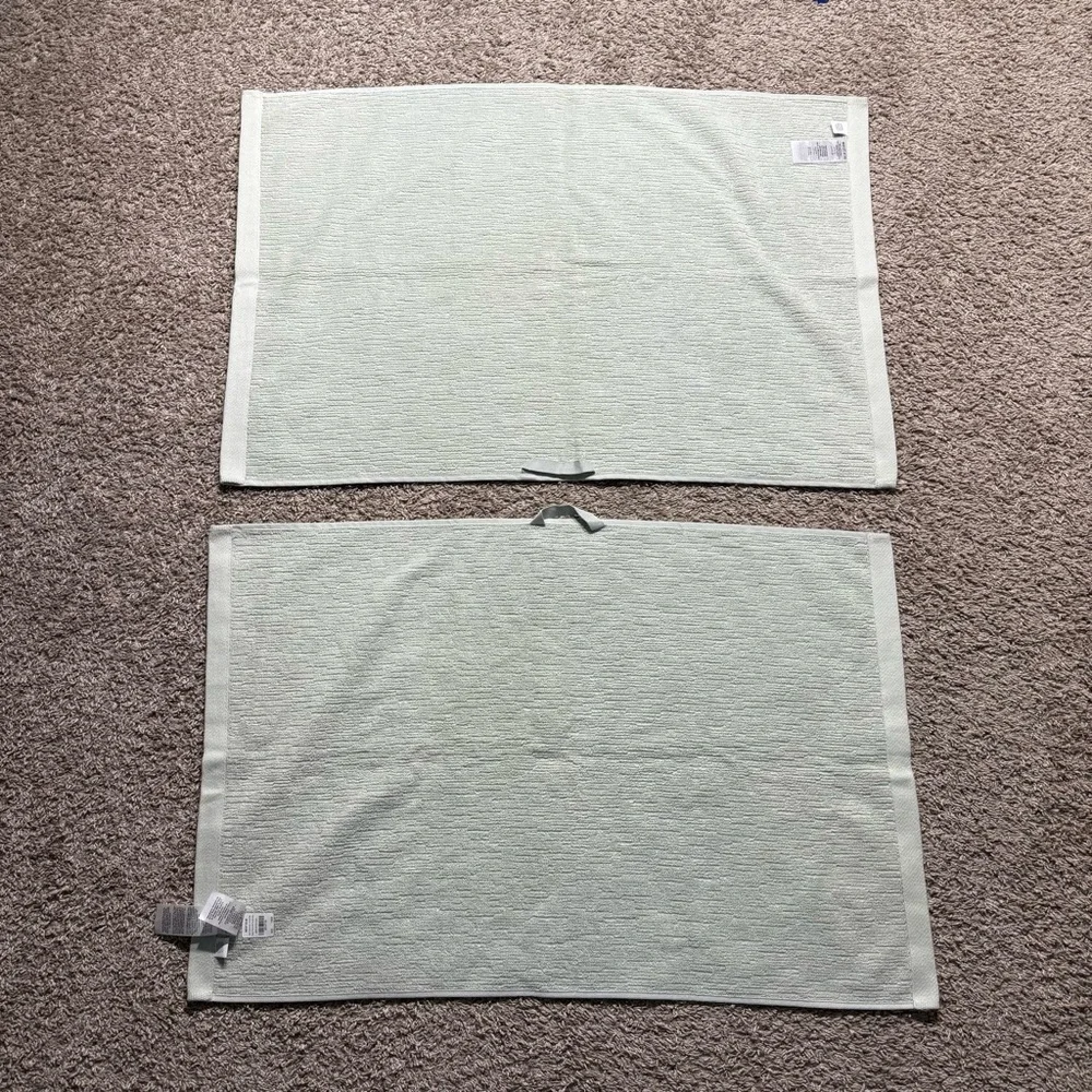 West Elm bundle hand towels LOT 2 organic ribbed fibrosoft green freshwater blue